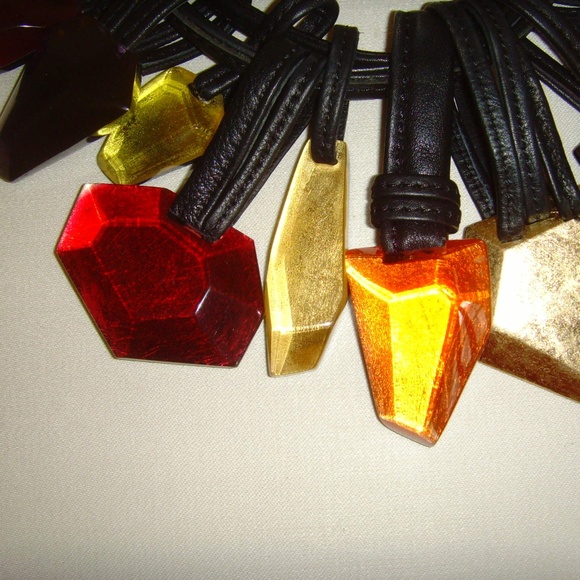 MONIES Leather and Multi-Colored Lucite Stone Statement Necklace - Picture 12 of 16